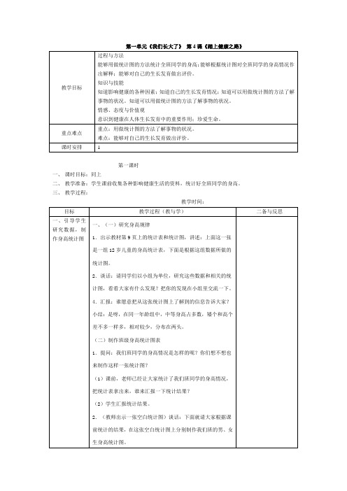 苏教版六年级下册科学教案   踏上健康之路