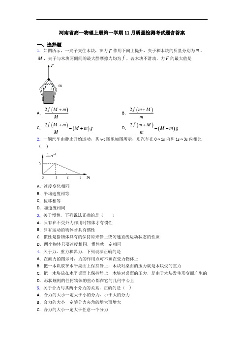 河南省高一物理上册第一学期11月质量检测考试题含答案