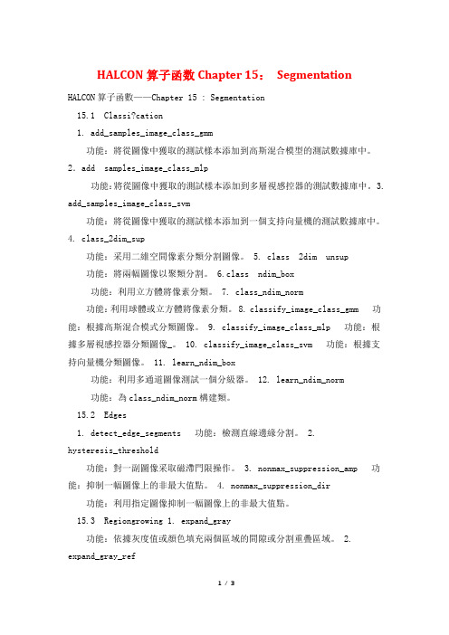 HALCON算子函数Chapter 15： Segmentation