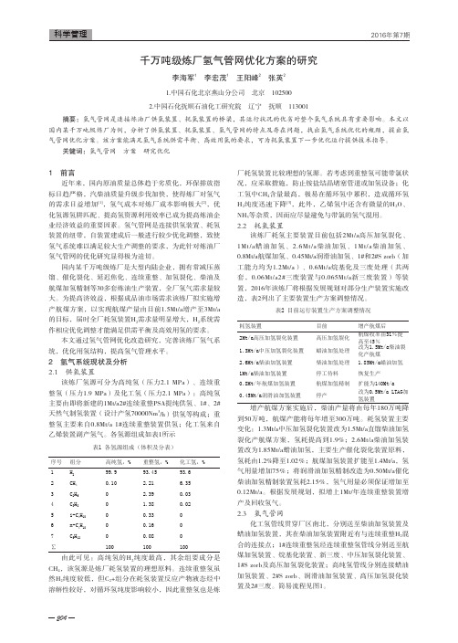 千万吨级炼厂氢气管网优化方案的研究