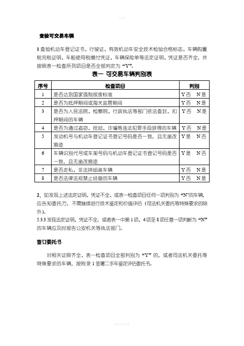 二手车检查项目作业表(规范标准)