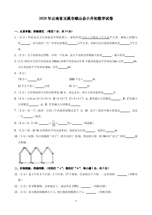 2020年云南省玉溪市峨山县小升初数学试卷(含解析)印刷版