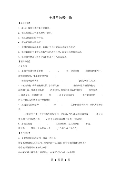 苏科版生物七年级下册5.12.2土壤里的微生物 学案(无答案)-word