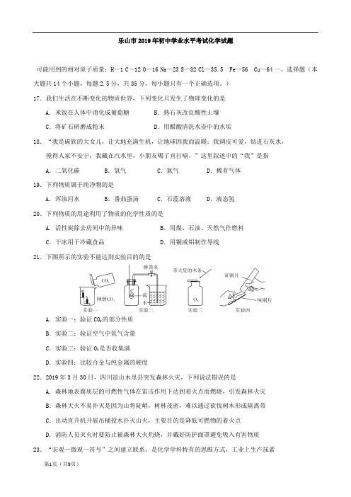 四川省乐山市2019年中考化学真题试题