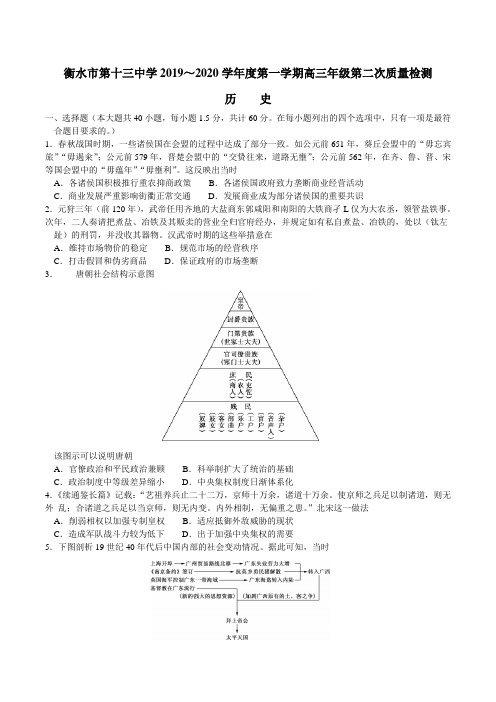 河北省衡水十三中2020届高三上学期第二次质检考试历史考试试题  word