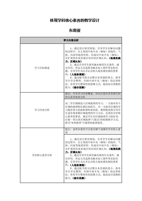 【作业表单】体现学科核心素养的教学设计-东南亚