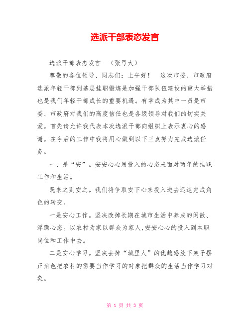 选派干部表态发言