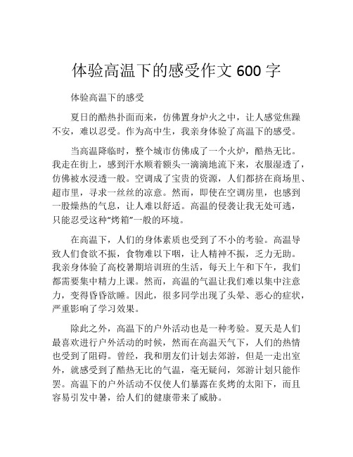 体验高温下的感受作文600字