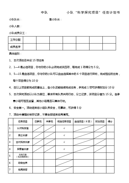 科技馆参观学生探究活动任务书