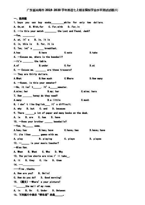 广东省汕尾市2019-2020学年英语七上期末模拟学业水平测试试题(4)