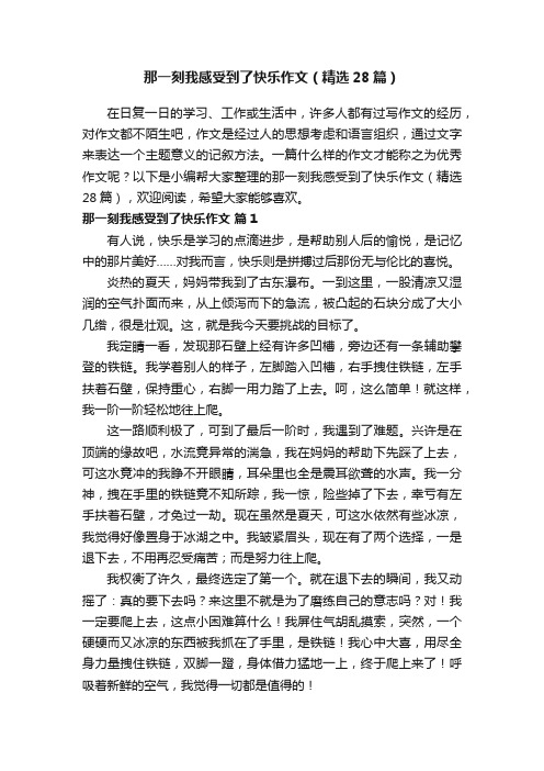 那一刻我感受到了快乐作文（精选28篇）