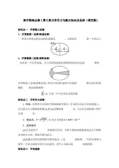 高一物理必修2第七章万有引力与航天知识点总结