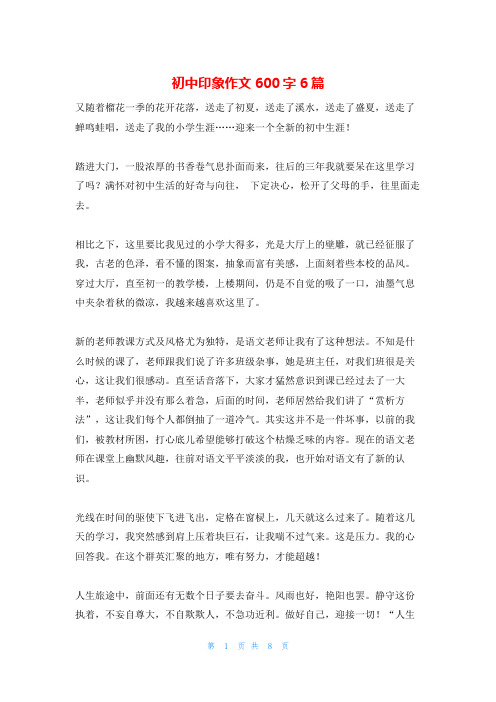 初中印象作文600字6篇