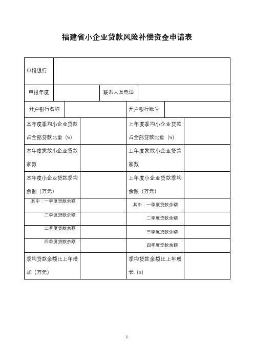 福建省小企业贷款风险补偿资金申请表【模板】