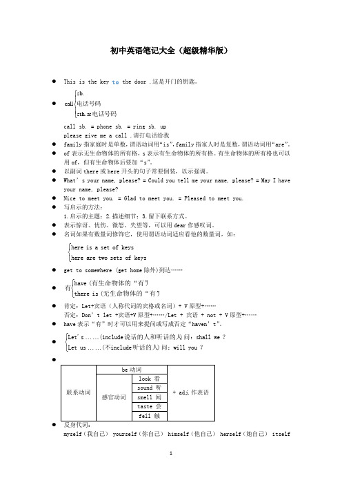 初中英语笔记大全 (超级精华版)