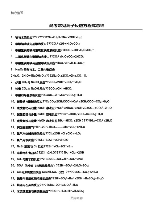 高考化学常见离子反应方程式总结