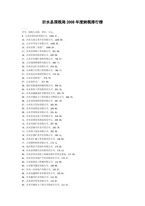 临沂沂水地区企业纳税名单
