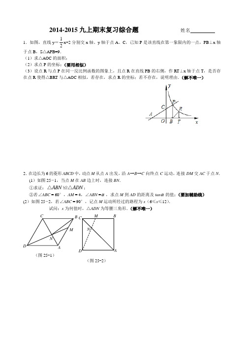 2014-2015九上期末复习综合题