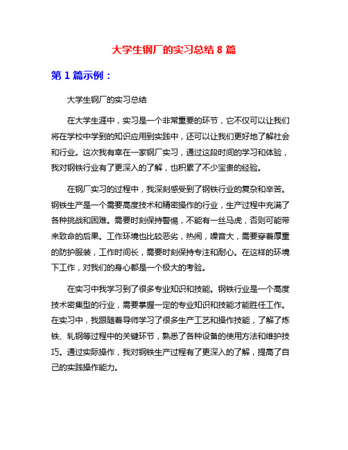 大学生钢厂的实习总结8篇