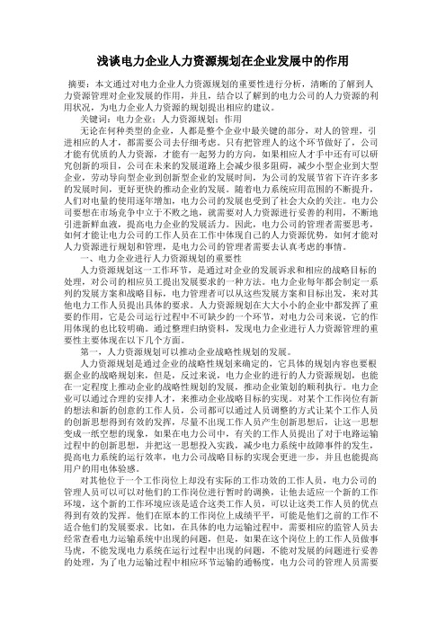 浅谈电力企业人力资源规划在企业发展中的作用