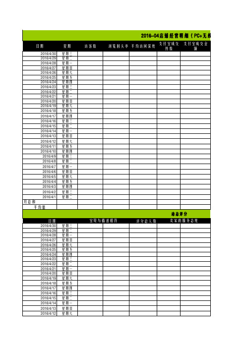 2016淘宝天猫电商店长每日执行日报每日必看数据