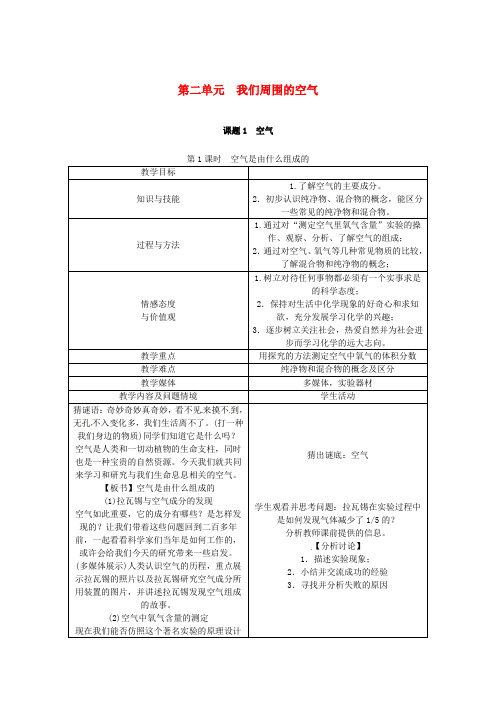 2018秋九年级化学上册 第2单元 我们周围的空气 2.1 空气教案 (新版)新人教版