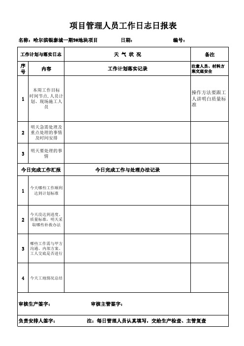 建筑工地工作日报(工作日志)样板