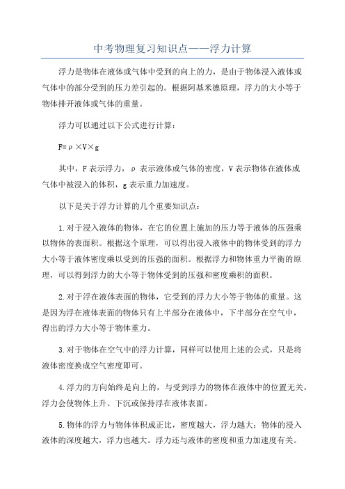 中考物理复习知识点——浮力计算