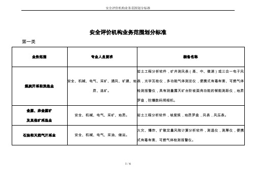 安全评价机构业务范围划分标准