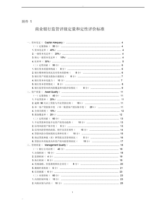 商业银行监管评级定量和定性评价标准