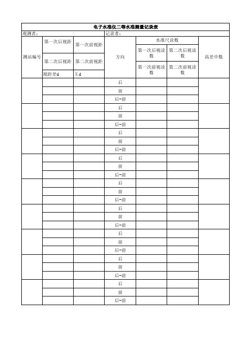 电子水准仪二等水准测量记录表