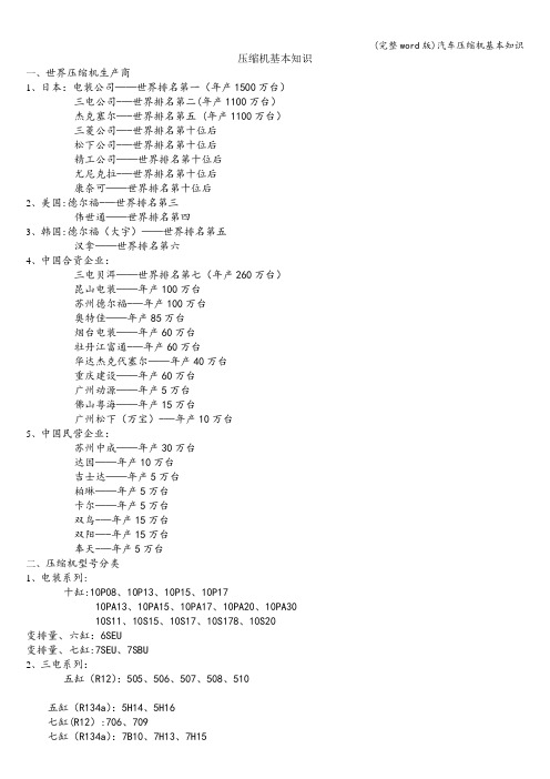 (完整word版)汽车压缩机基本知识