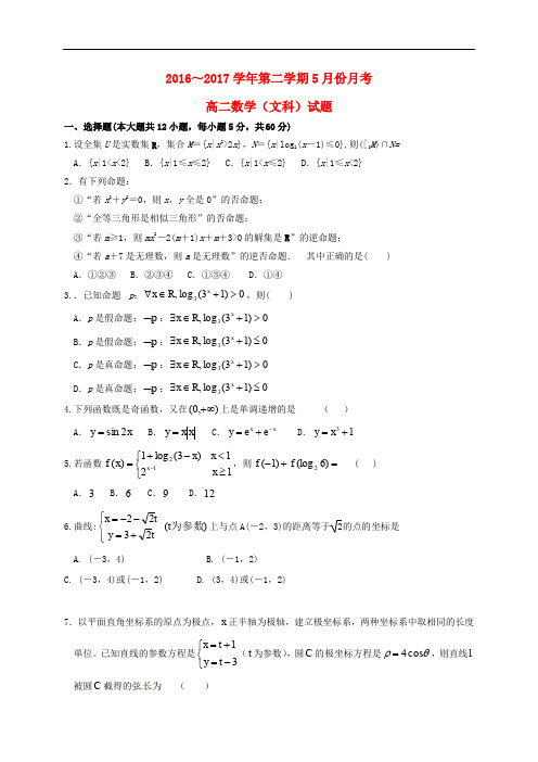 河北省馆陶县高二数学5月月考试题 文