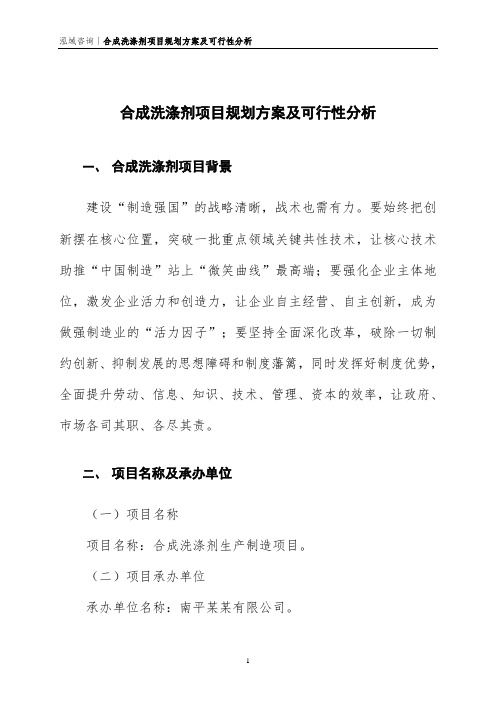 合成洗涤剂项目规划方案及可行性分析