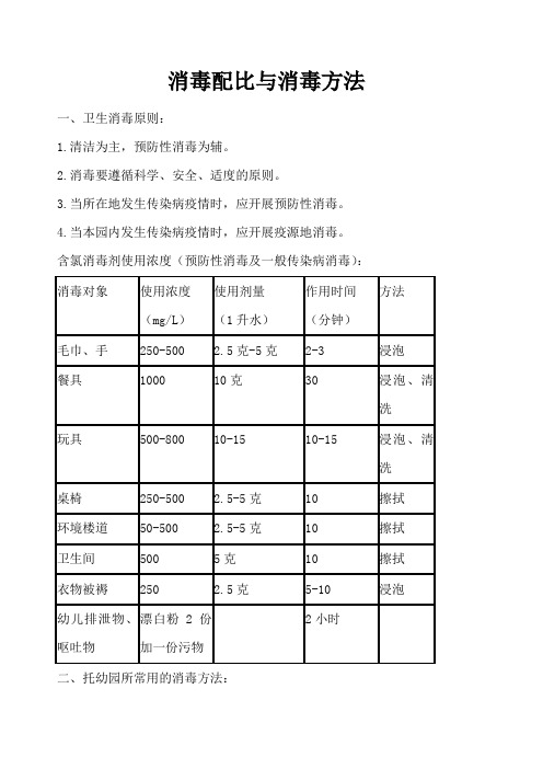 幼儿园消毒配比与消毒方法