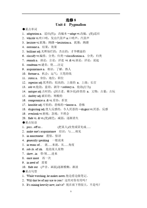 人教版英语选修8unit4知识点归纳