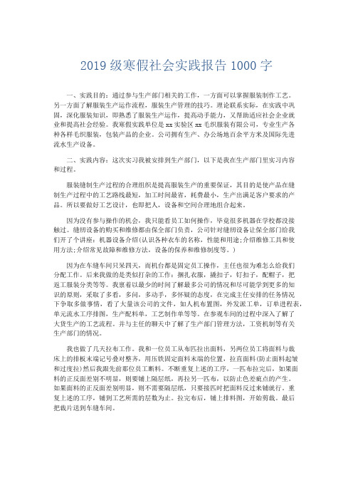 总结报告-2019级寒假社会实践报告1000字 精品