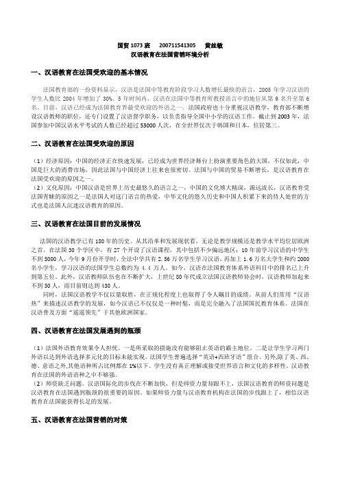 汉语教育在法国营销环境分析