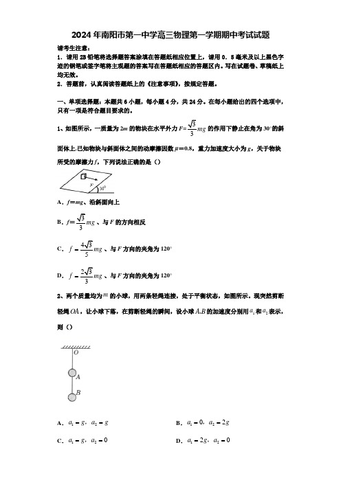 2024年南阳市第一中学高三物理第一学期期中考试试题含解析