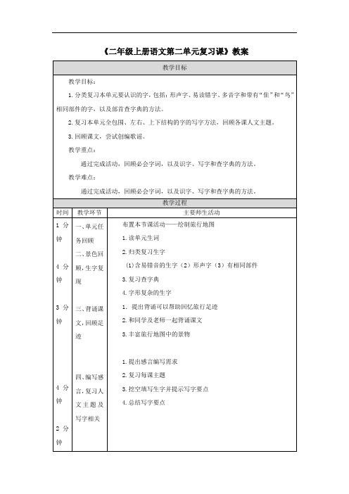 《二年级上册语文第二单元复习课》教案