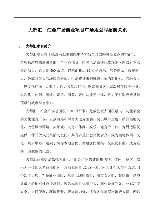 大都汇—汇金广场商业项目广场规划与招商关系