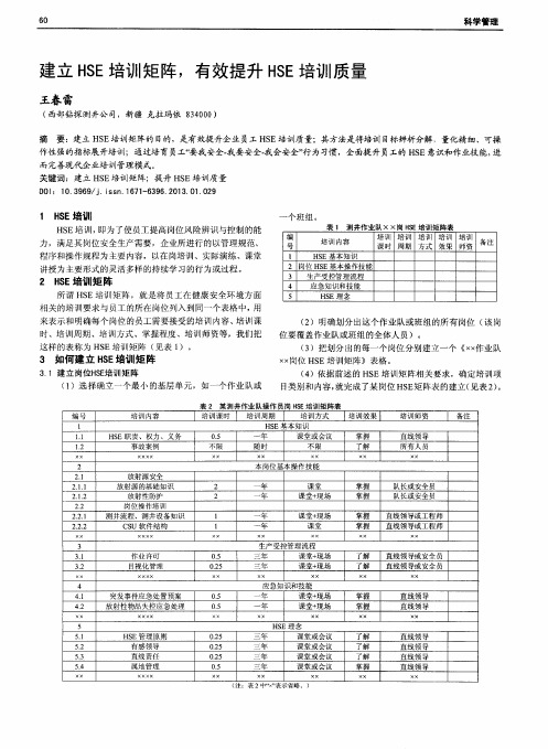 建立HSE培训矩阵,有效提升HSE培训质量