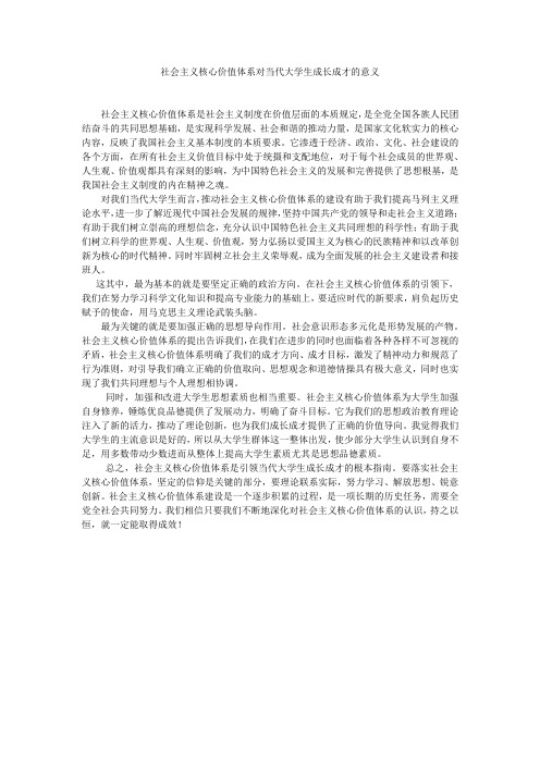 社会主义核心价值体系对当代大学生成长成才的意义