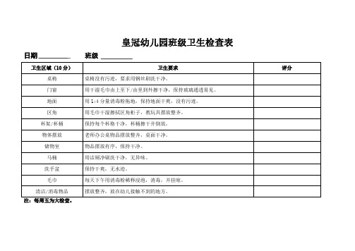 幼儿园班级卫生检查表