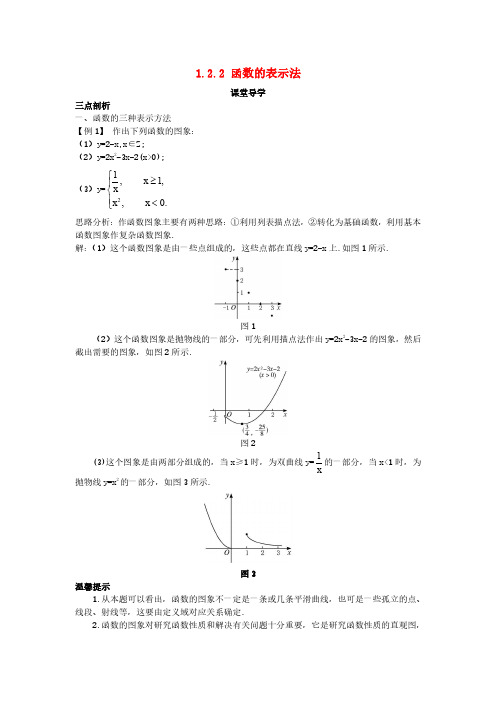 高中数学人教A版必修1学案：1.2.2函数的表示法课堂导学案(含答案)