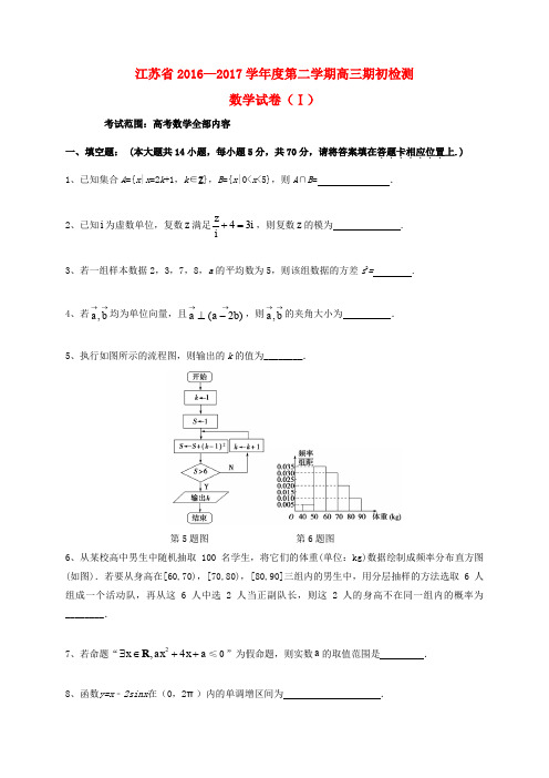 江苏省仪征县2017届高三数学下学期期初测试试题