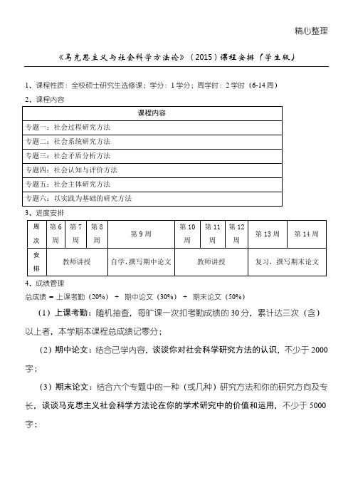 马克思主义与社会科学方法论课程安排(学生版)