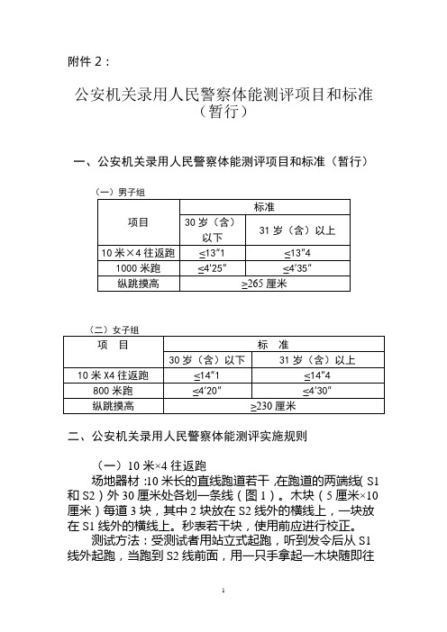 公安机关录用人民警察体能测评项目和标准