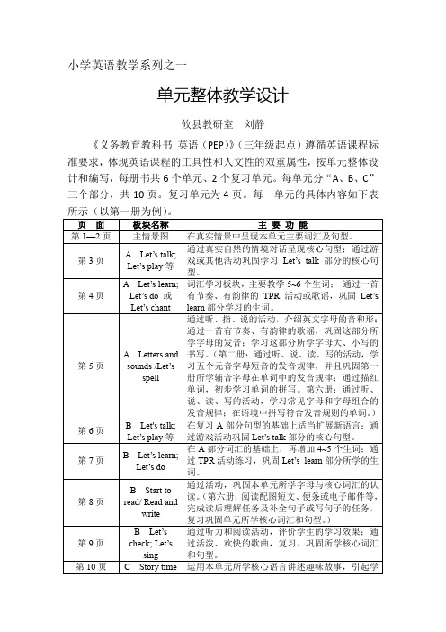 小学英语教学系列一：单元整体教学设计