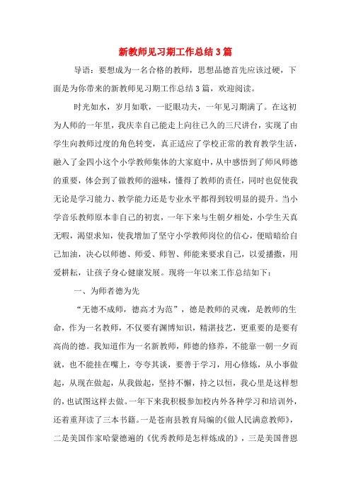 2019年新教师见习期工作总结3篇